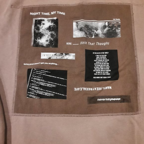 HM H&M Divided MXIIIC Never Say Never Tan Oversize Crew Neck Sweatshirt NEW Sz M - Picture 5 of 5